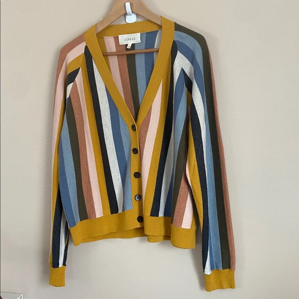 The GREAT. The Boxy Varsity Striped Cardigan Sweater Large - Picture 4 of 10